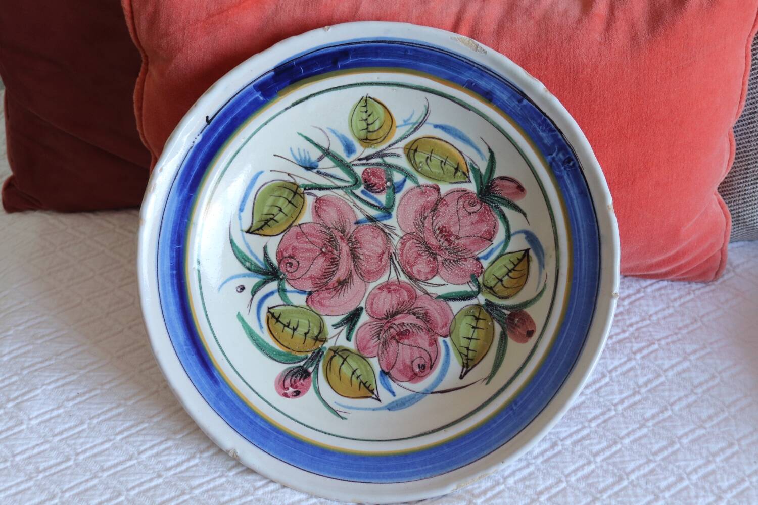 Large old ceramic and rose dish
