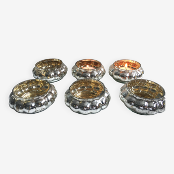 Set of 6 Mercurized Silver Glass Tealight Holders