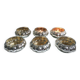Set of 6 Mercurized Silver Glass Tealight Holders
