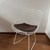 Harry Bertoia White Wire Chair with Leather Cushion