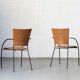 Set of 4 stackable dining chairs in steel and rattan, 1970s