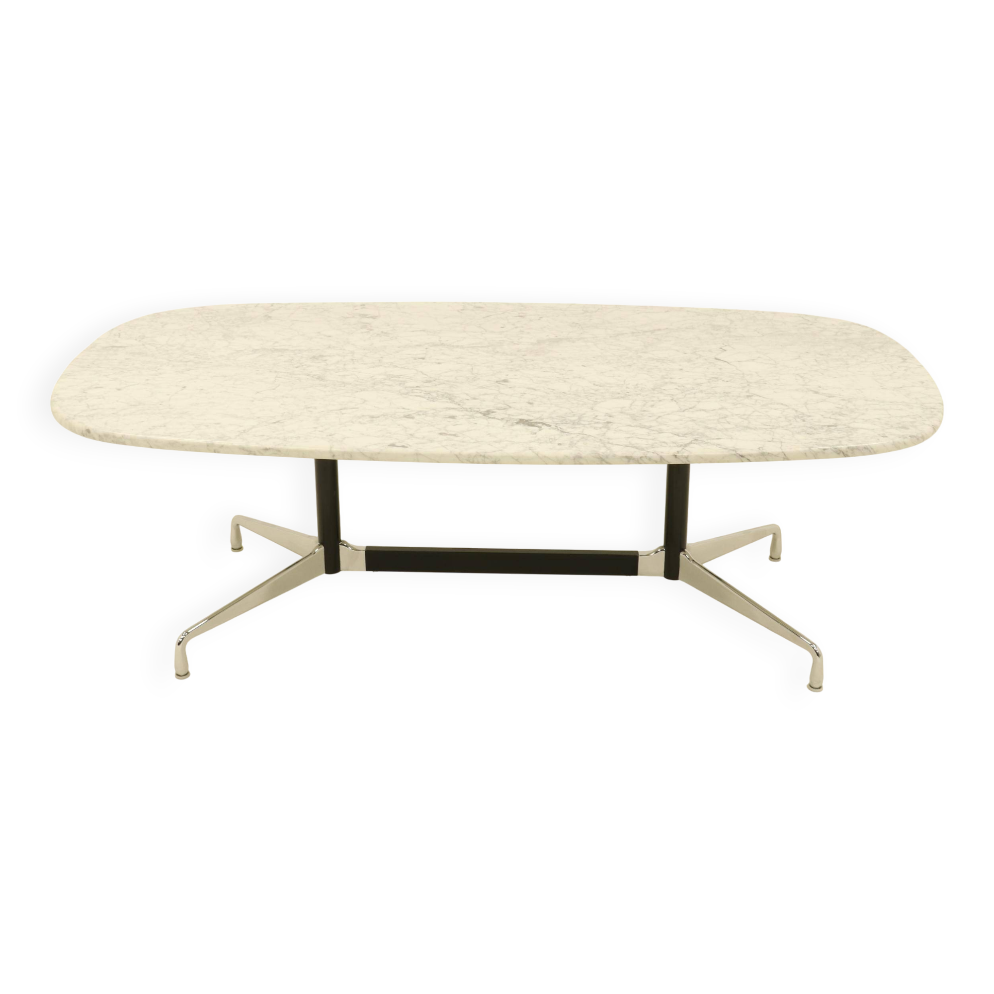 Eames Segmented Oval Dining Table in White Marble & Stainless Steel