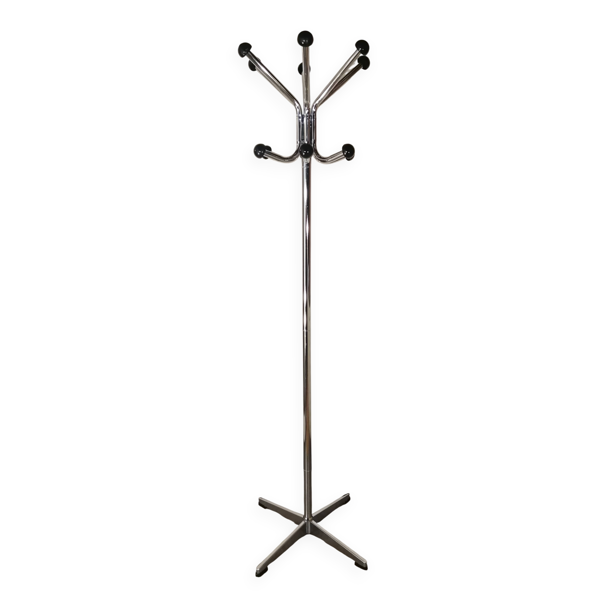 Chrome metal coat rack parrot, 12 balls, vintage 1970s