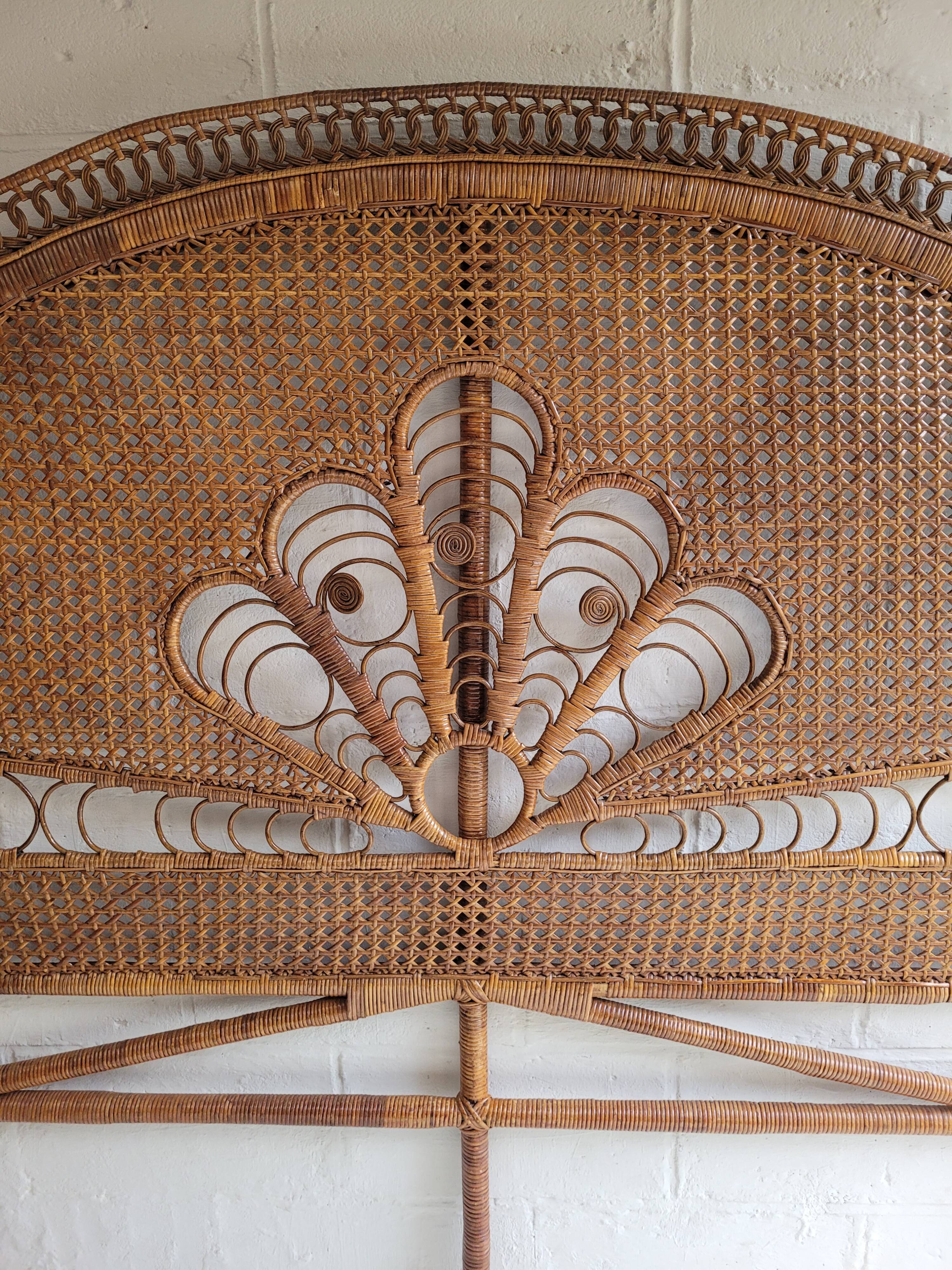 Peacock rattan headboard bed