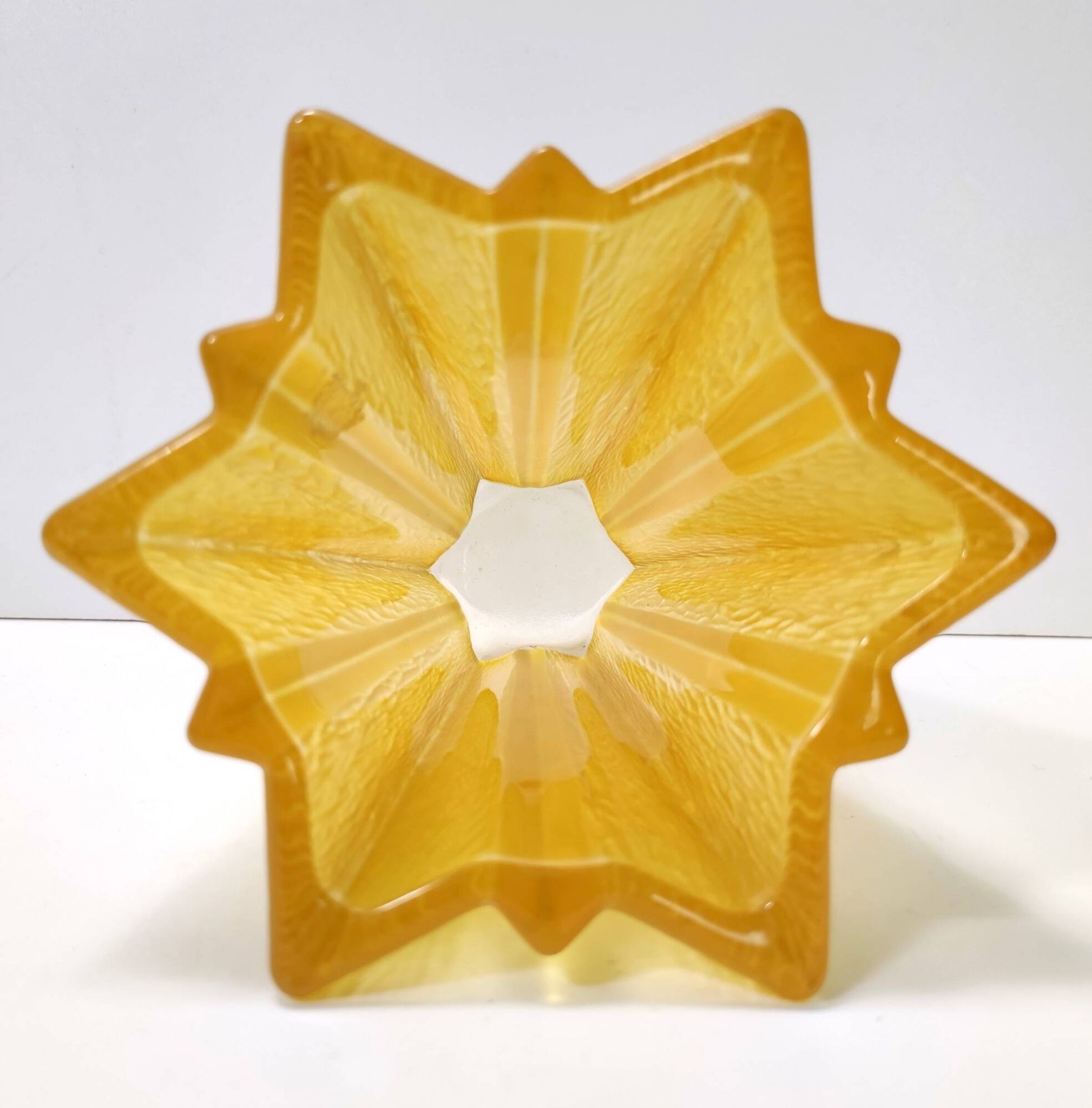 Art deco star shaped yellow glass vase attributed to pierre d'avesn for daum