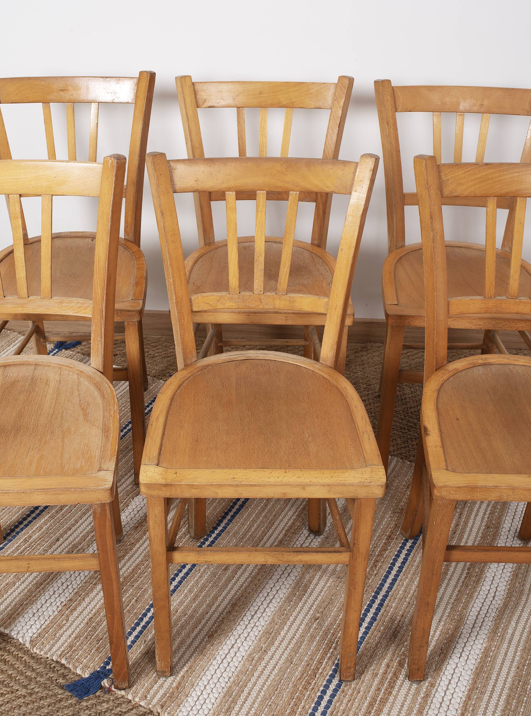 6 bistro chairs, blond wood, typical Luterma brand, 1950s-60s