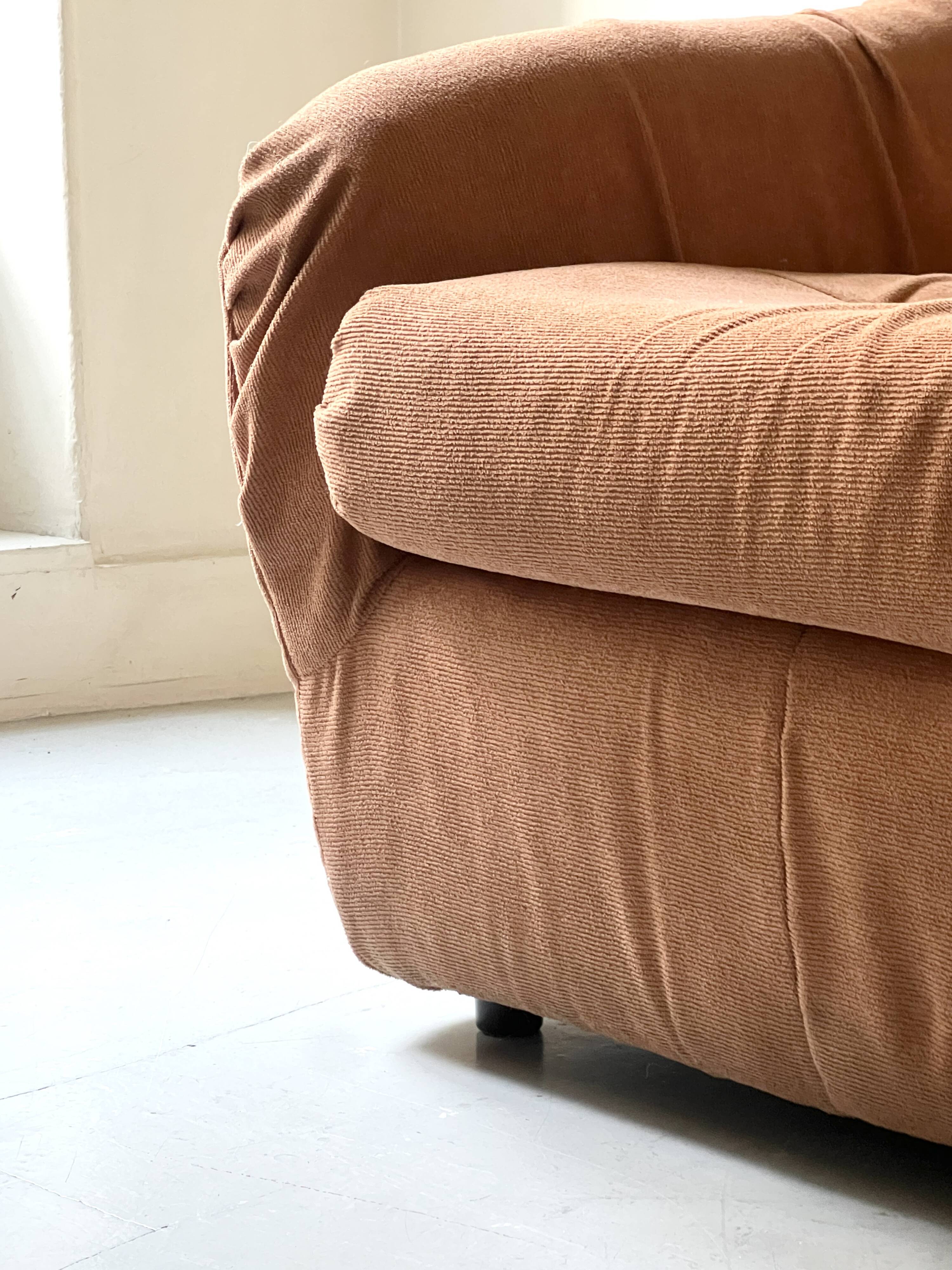 Velvet armchair in peach-orange, Steiner Paris France 1970