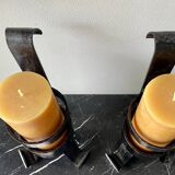 Pair of vintage brutalist iron candlesticks