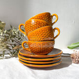 4 Vintage Caramel Earthenware Coffee Cups