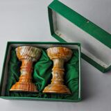 Pair of onyx and brass candle holders, Italy, 1980