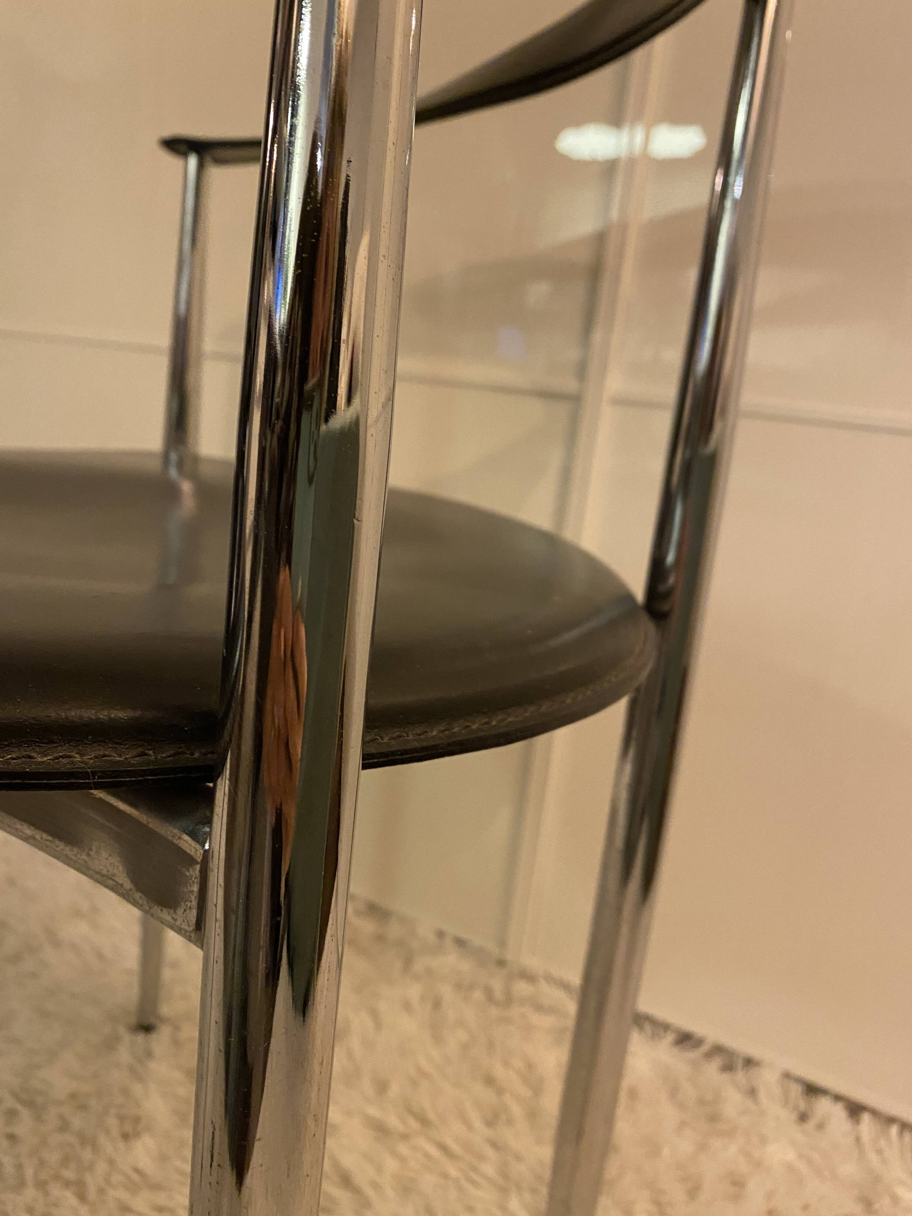Set of 6 vintage arper chrome leather chairs