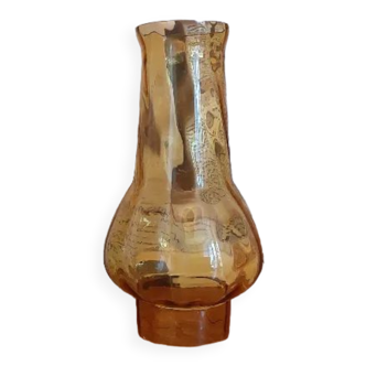 French vintage amber glass oil lantern shade