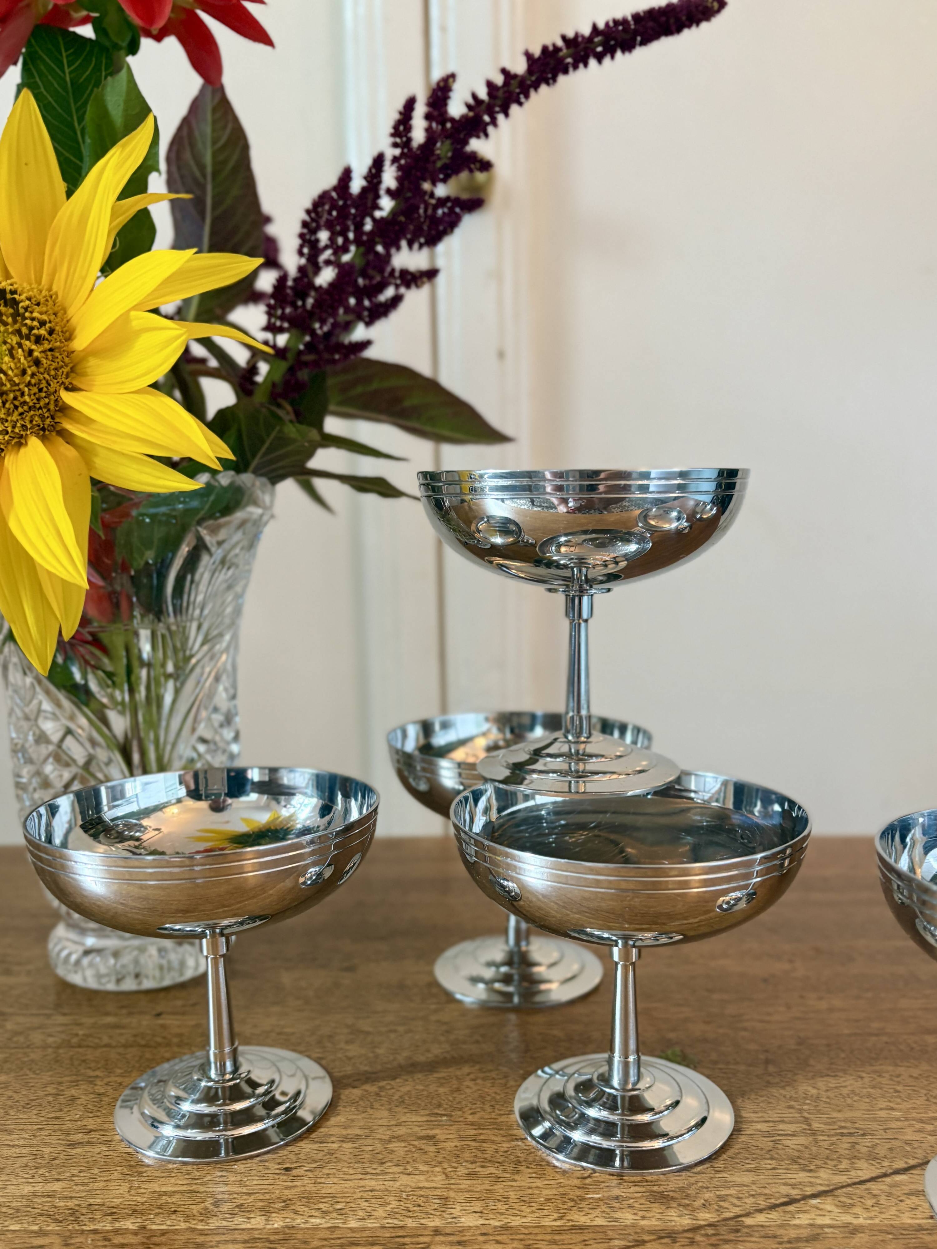 Set of 6 vintage stainless steel dessert bowls