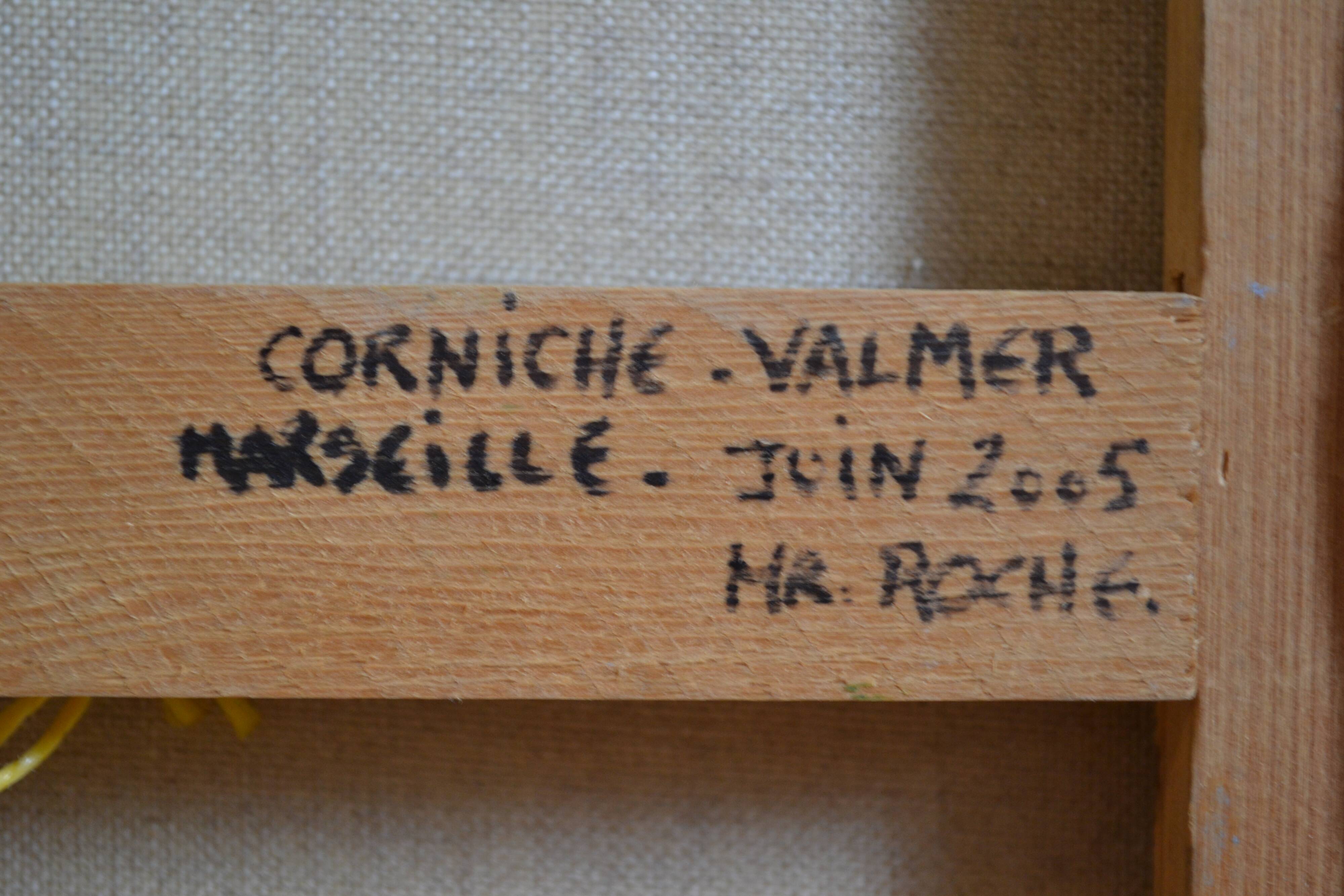 Marseille Corniche Valmer seaside landscape painting HST signed Roche
