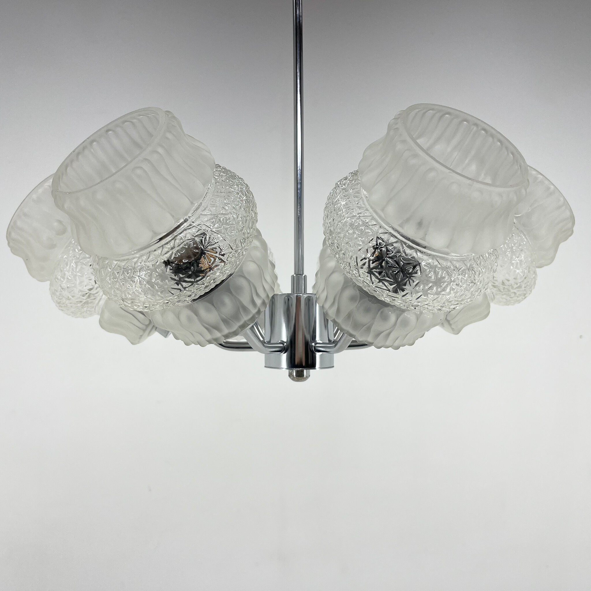 Mid-century glass & chrome chandelier, 1970's