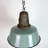 Industrial Petrol Enamel Factory Lamp with Cast Iron Top, 1960s