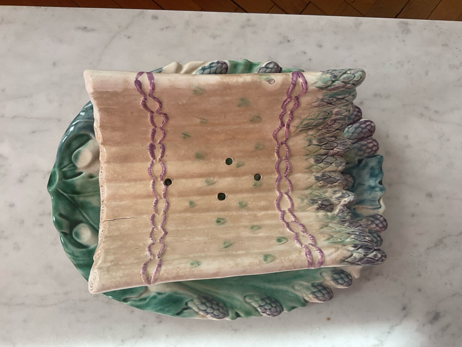 Antique majolica asparagus dish
