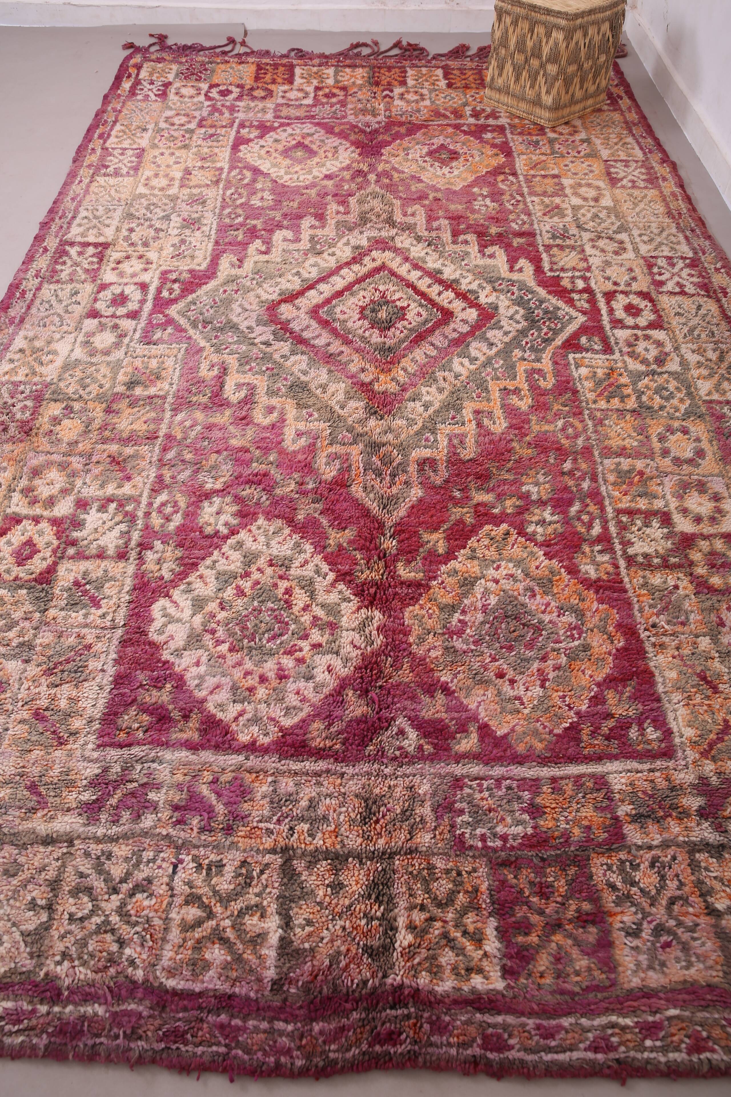 Tapis marocain vintage violet 230 x 402 cm - Tapis en laine berbère ancien fait à la main