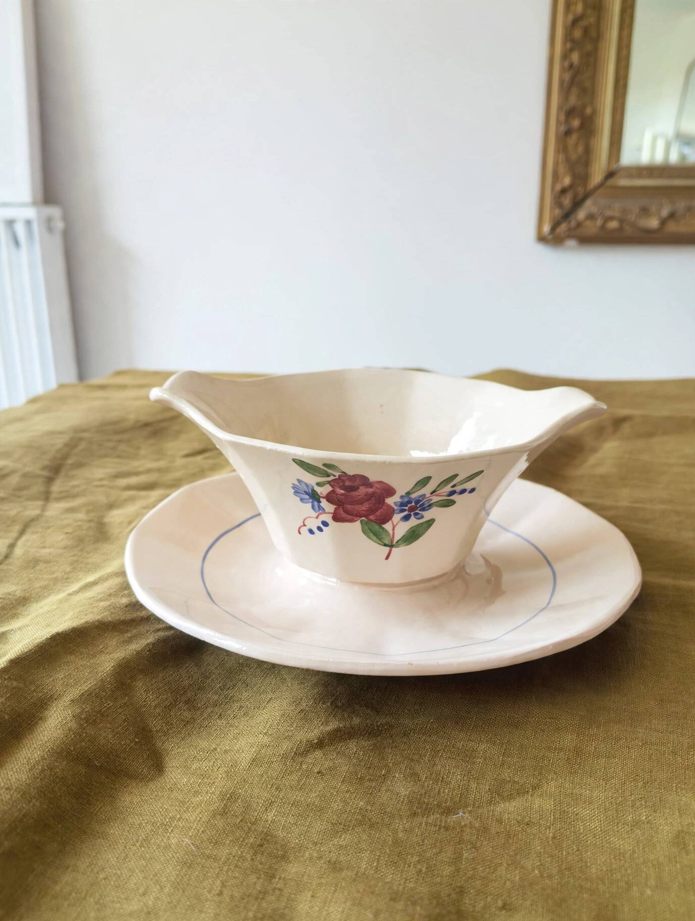 Vintage sauceboat Digoin Sarreguemines model 9177 floral decoration