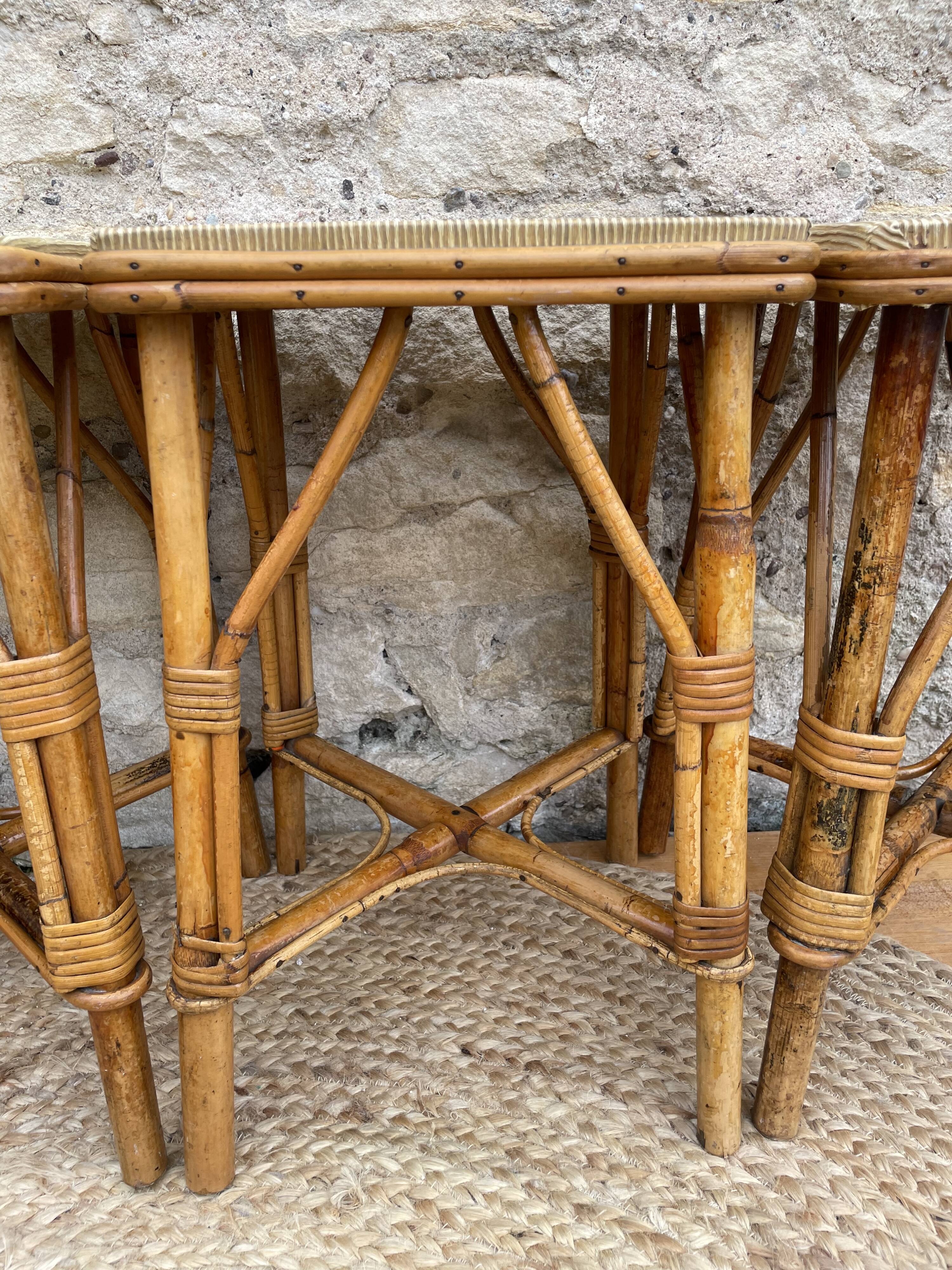 Set of four rattan stools