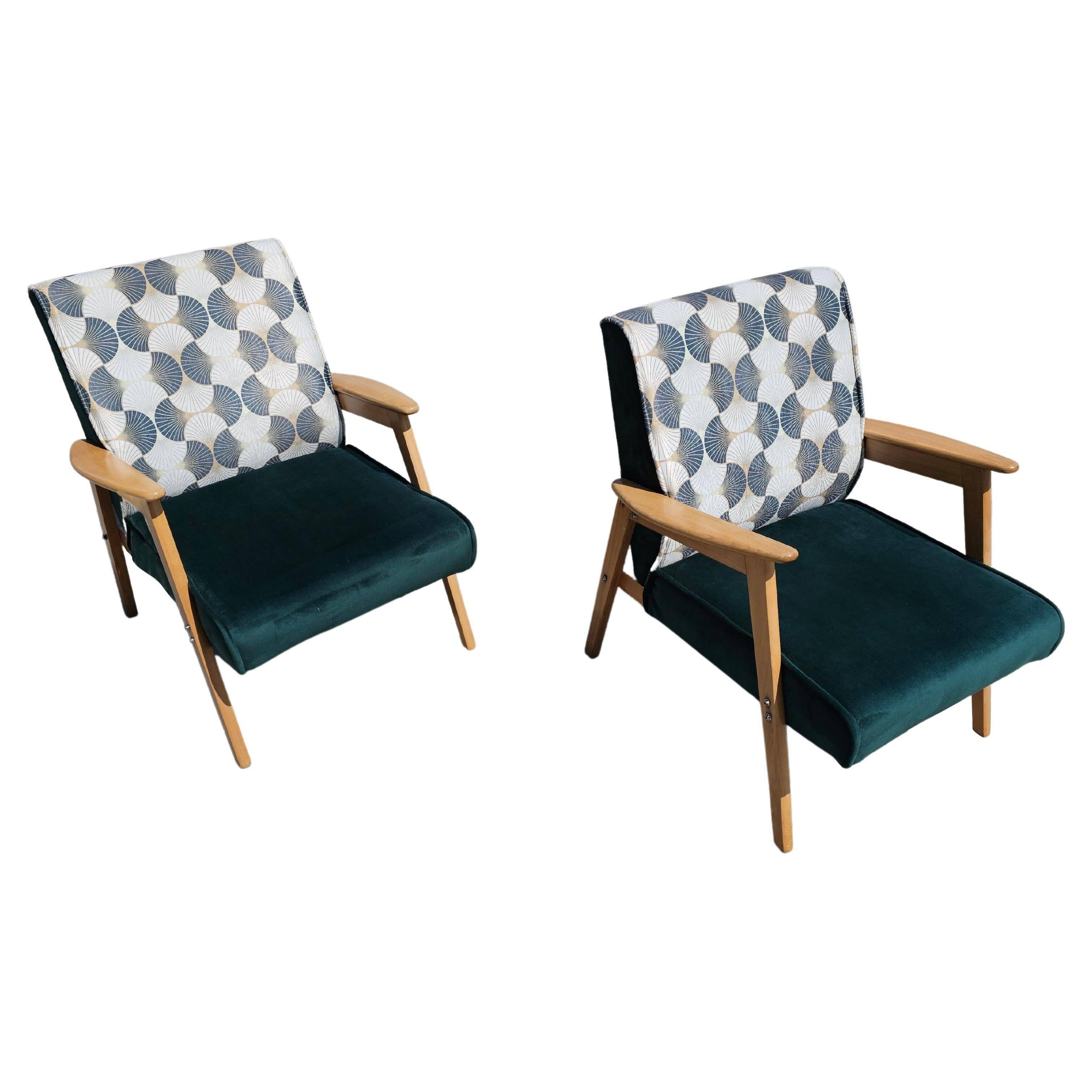 Paire de fauteuils Mid-Century Modern retapissés années 1960