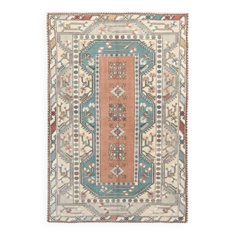 Tapis oushak vintage 5x8 nuances de cuivre vert, 146x227cm