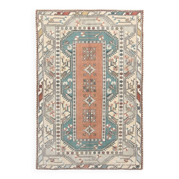 Tapis oushak vintage 5x8 nuances de cuivre vert, 146x227cm