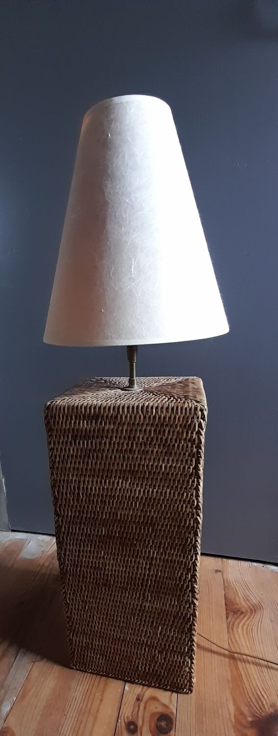 Braided rattan lamp foot, square, vintage 1970