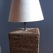 Pied de lampe rotin tressé, carré, vintage 1970