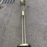 Vintage Italian design gold halogen floor lamp with double spotlight dome.