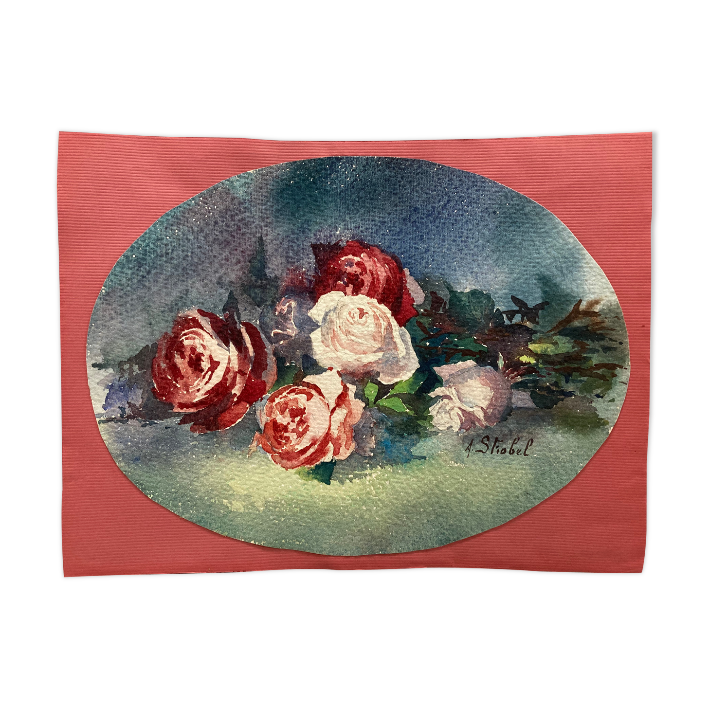 Oval watercolor with roses