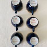 6 Lomonosov Cups and Saucers in Cobalt Blue with Gold Trim