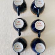 6 Lomonosov Cups and Saucers in Cobalt Blue with Gold Trim