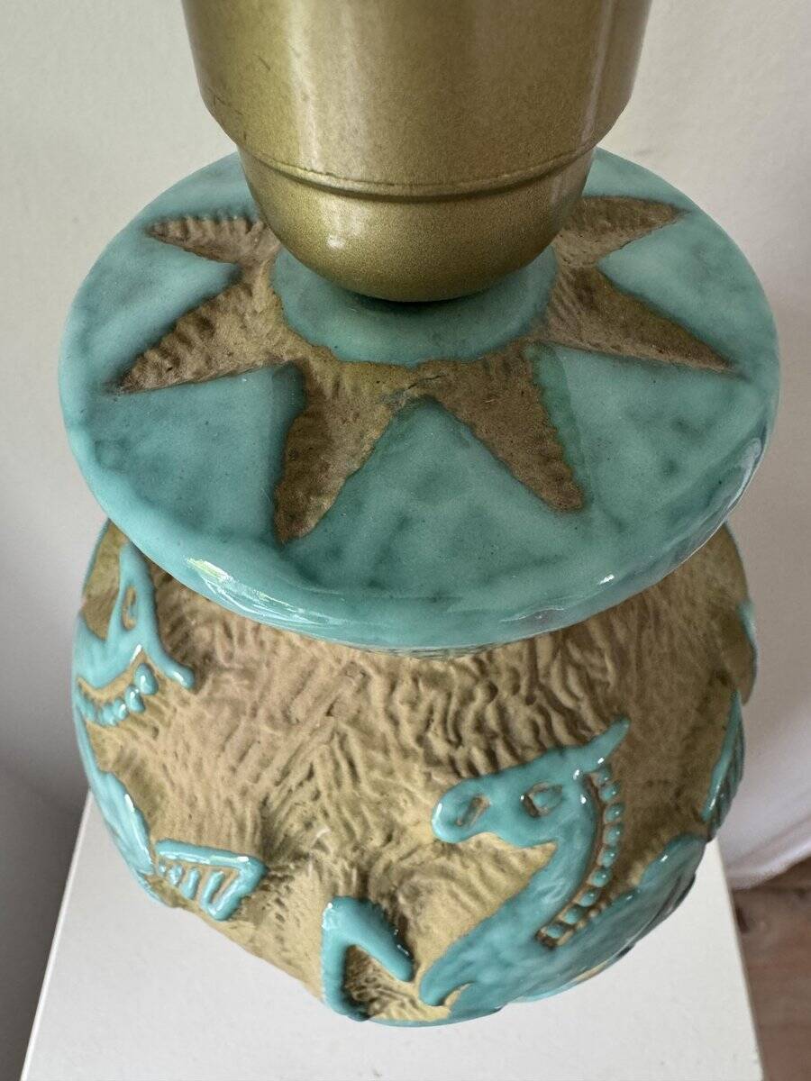 Italian ceramic table lamp with horse relief, 1950s