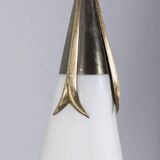 Vintage 1960s brass and opaline glass chandelier, designed by Stilnovo