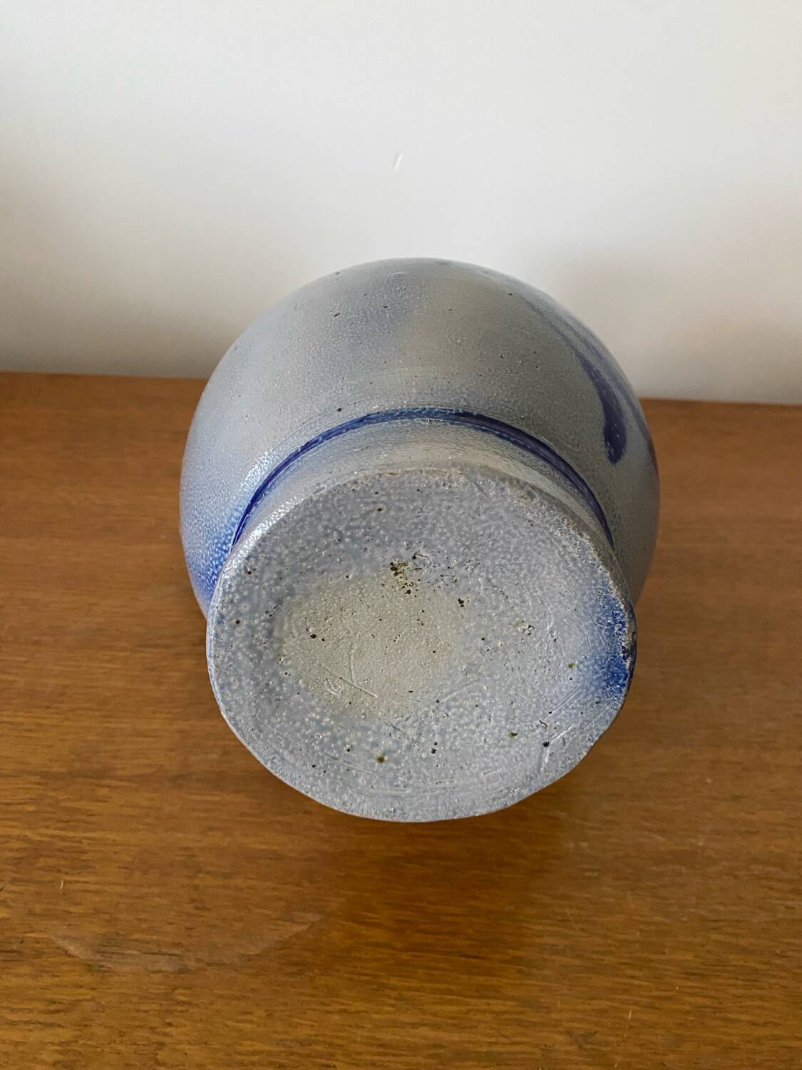 Antique Blue Stoneware Pitcher Deco Flowers 2 Liters Vintage