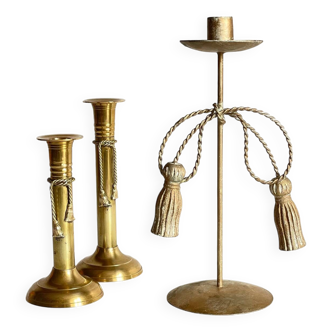 Trio de bougeoirs à noeuds vintage laiton