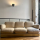 Vintage Thibier 3-seater sofa, beige fabric and brass, France 1978
