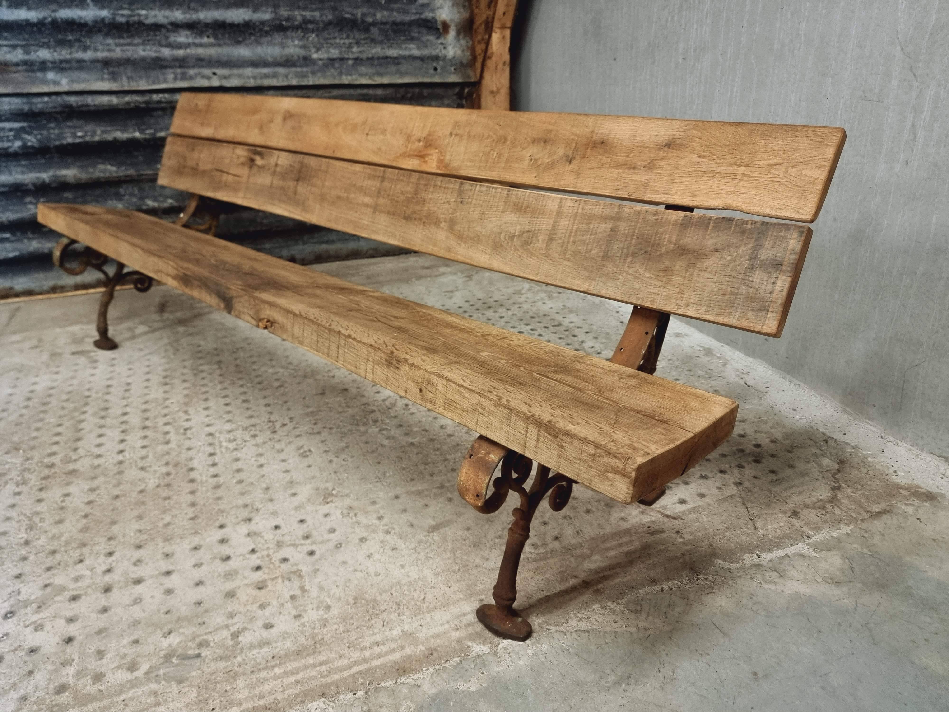 Antique garden bench French park bench oak with cast iron 218 cm