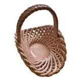 Vintage pink woven ceramic basket