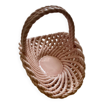 Panier vintage en céramique tréssée rose