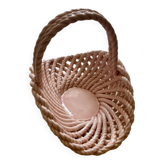 Vintage pink woven ceramic basket