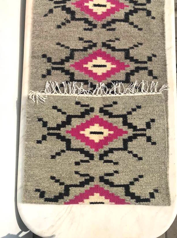 Pink white grey carpet wool hall hand made kilim 150x60cm