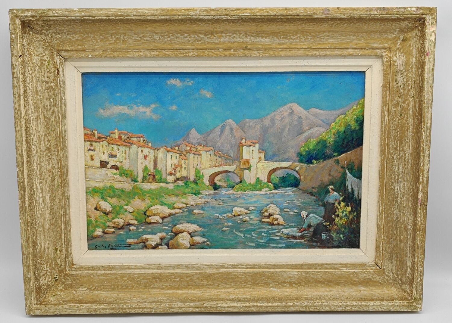 The washerwomen oil on hardboard by Gaston Knecht 1875-1968