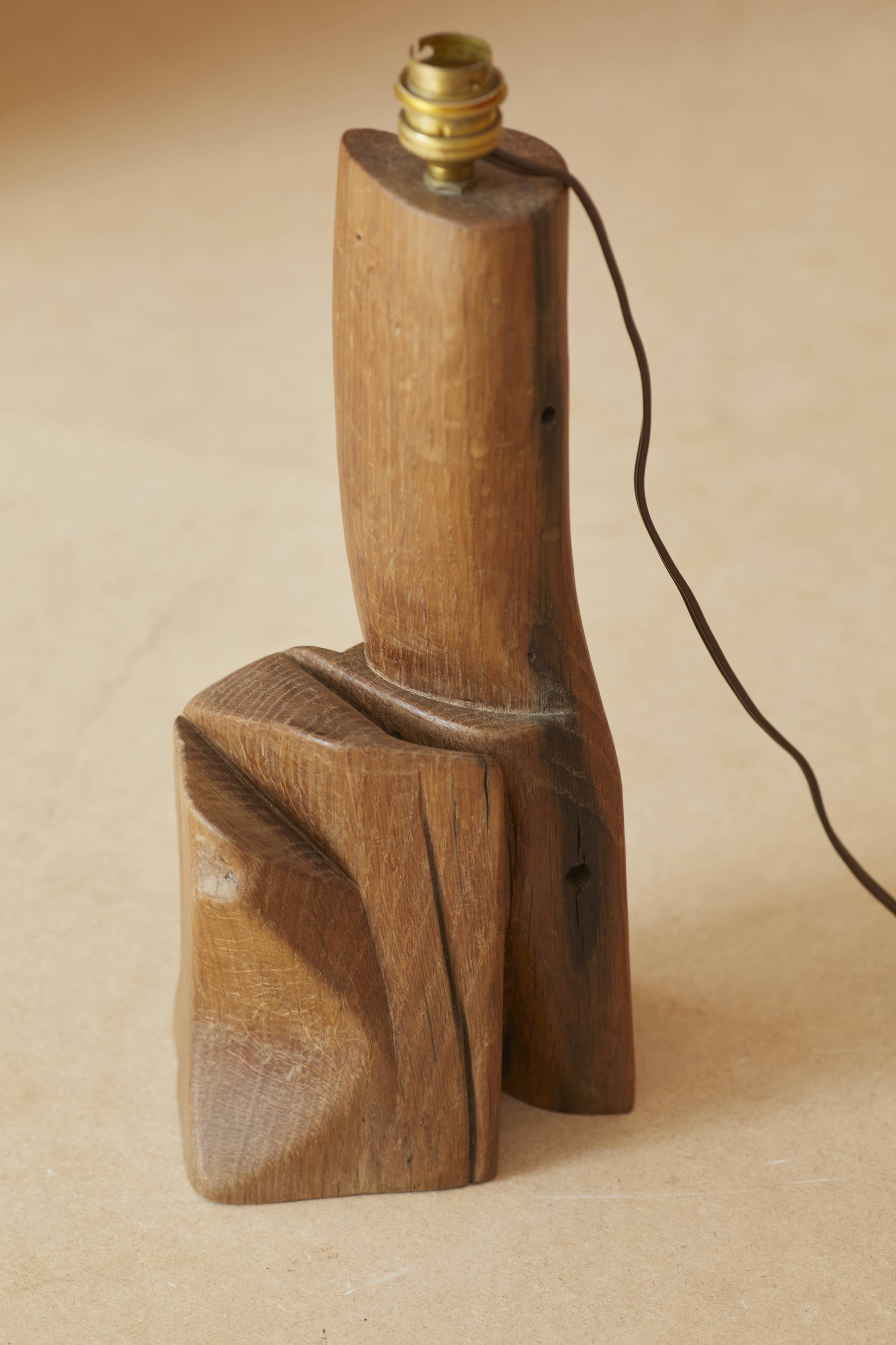 Sculptural lamp in solid wood circa 1960