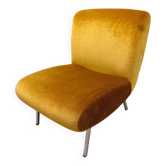 Vintage mustard velvet armchair with chrome legs.