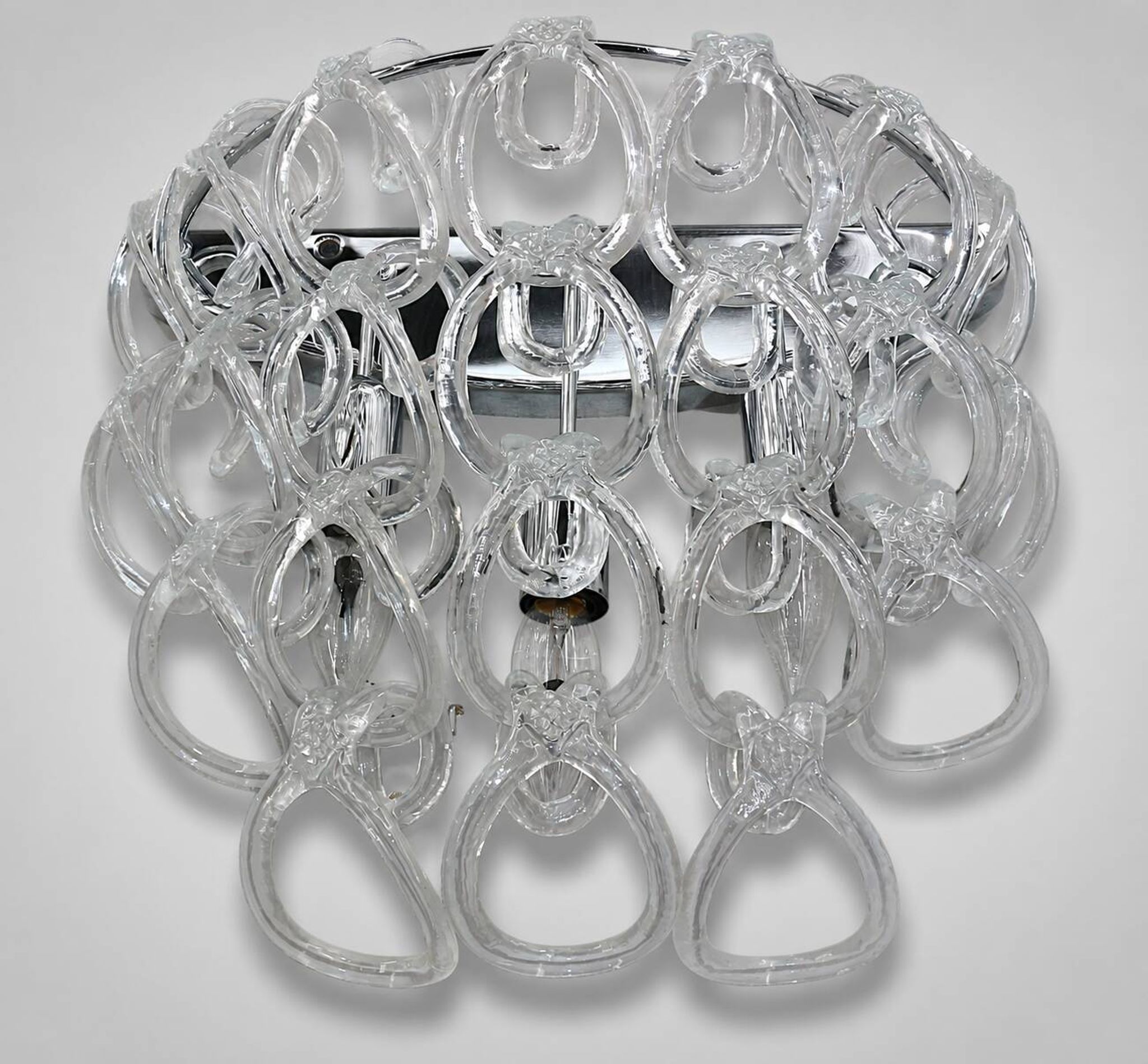 Pair of Art Deco Half-Moon Wall Lights/Hot Water Bottles in Glass & Metal Links