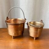Duo of brass planters with handle