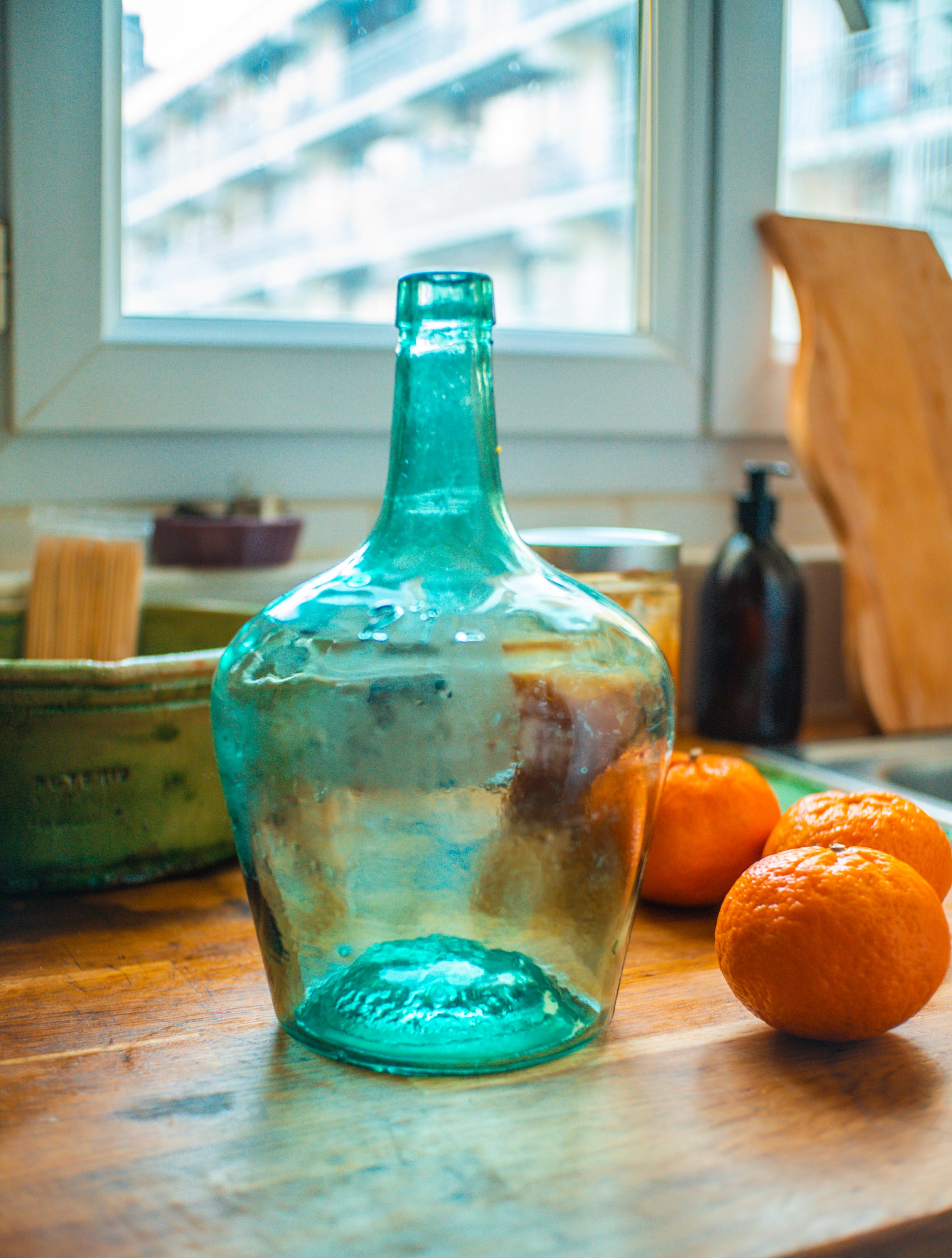 Dame Jeanne with her wicker case