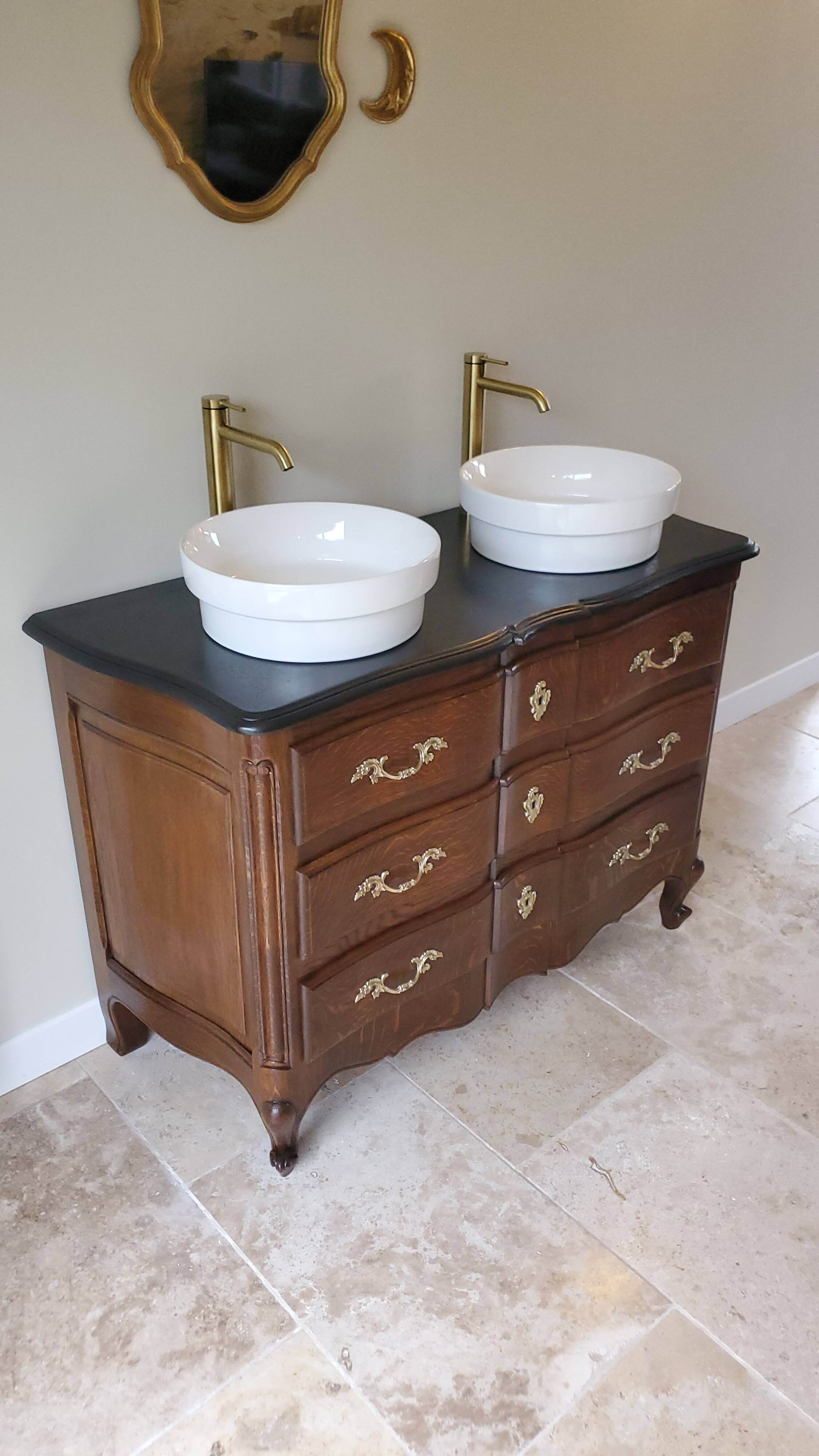 Solid oak vanity unit in Louis XV style